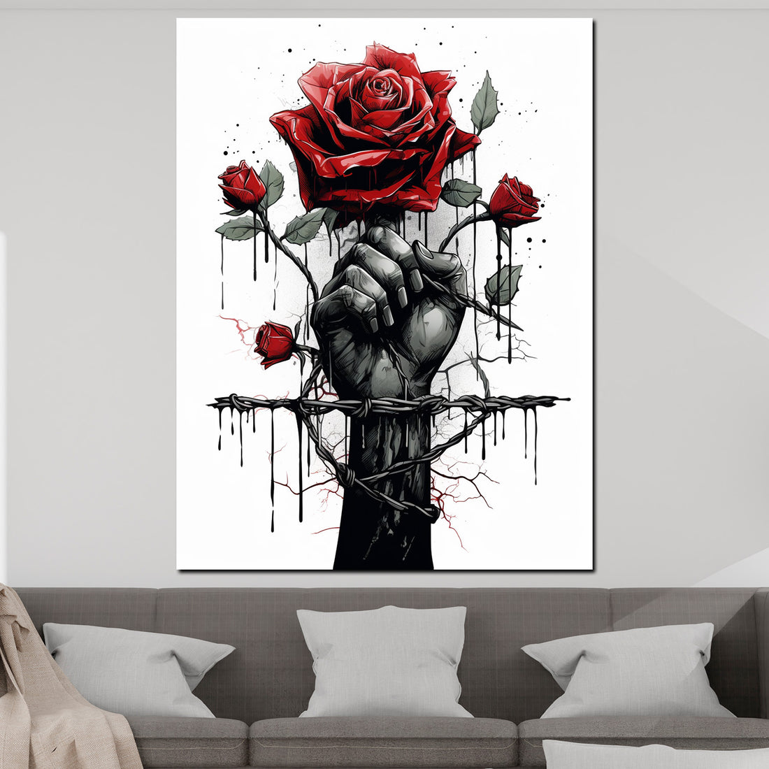 Wandbild abstrakt Faust mir rote Rosen