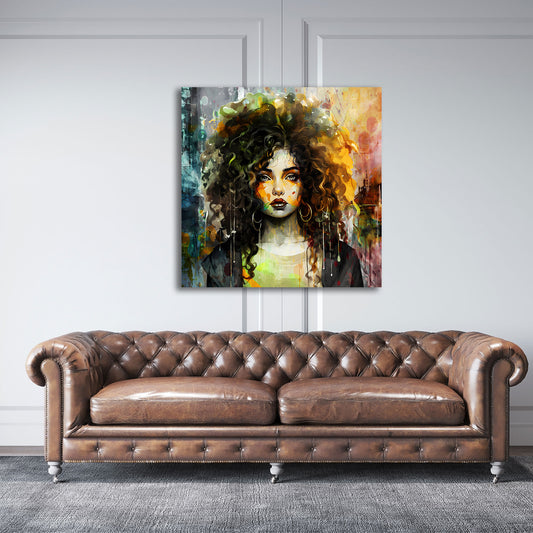 Wandbild abstrakt Frau mit Locken Pop Art