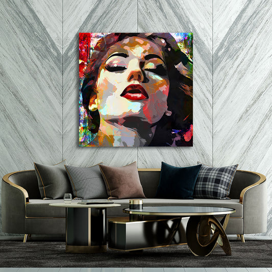 Wandbild abstrakt Frau mit rotem Lippenstift in intensiven Farben