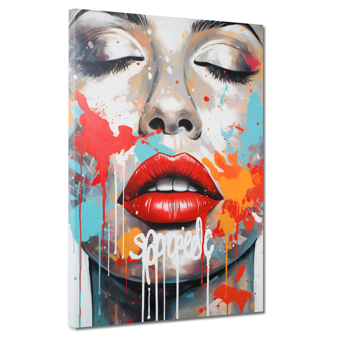Wandbild abstrakt Gesicht mit rote Lippen, Frau