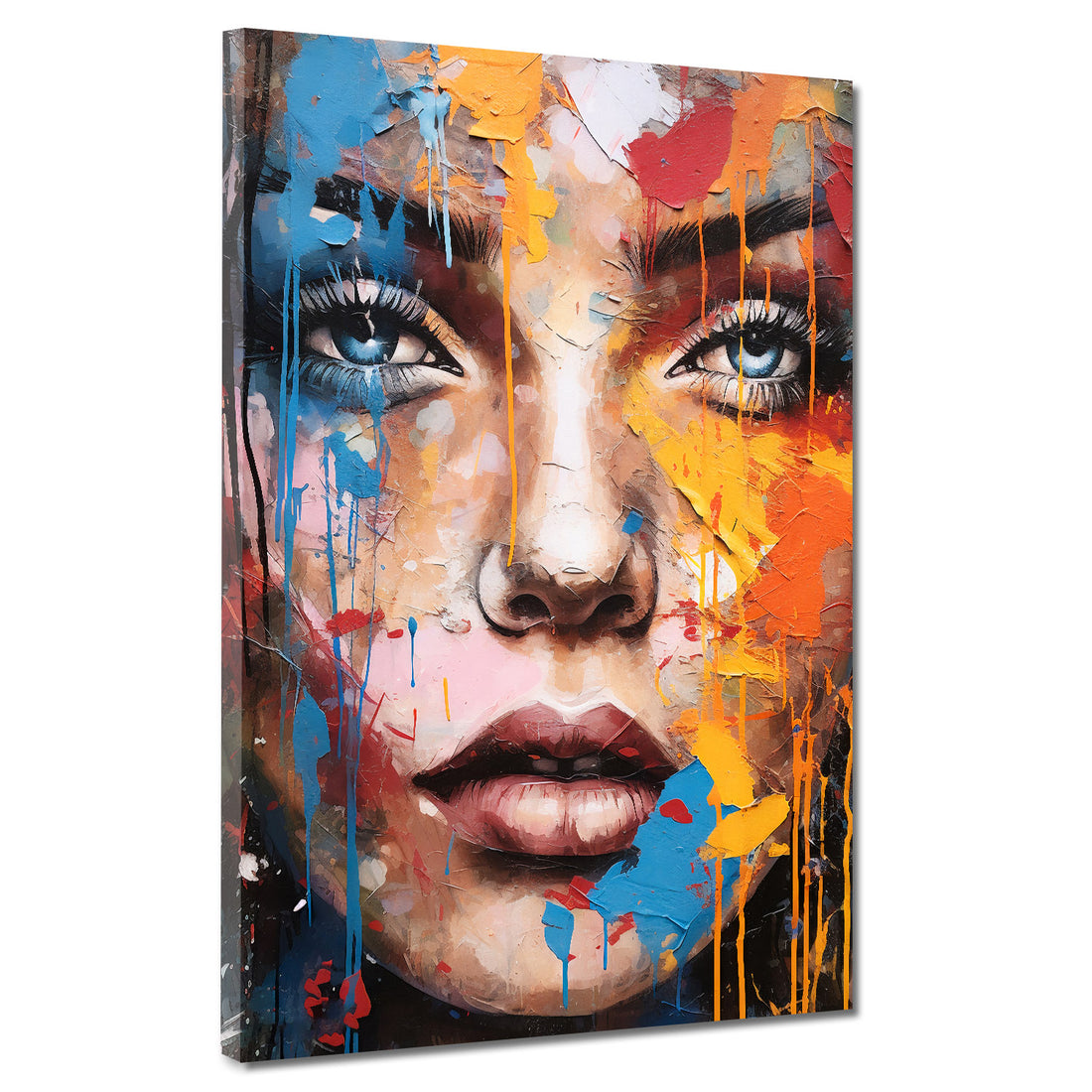 Wandbild abstrakt Gesicht mit rote Lippen Paint Style