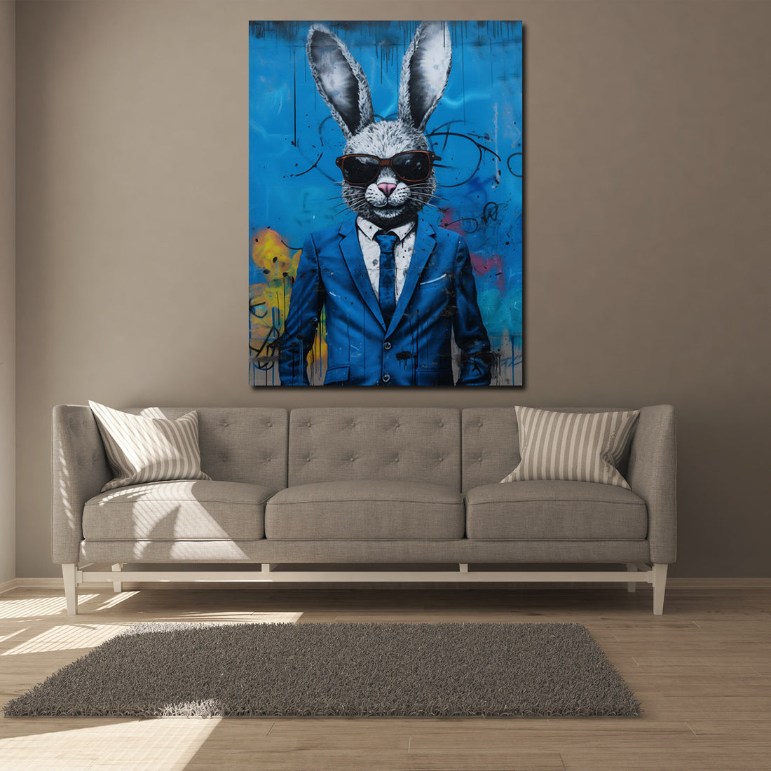 Wandbild abstrakt Hase im Anzug