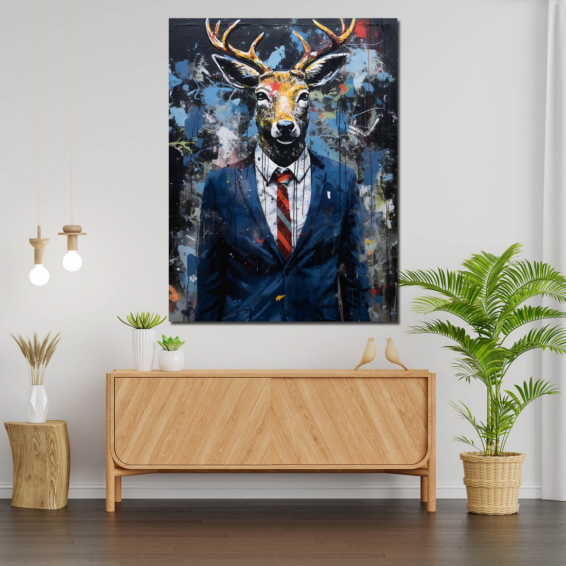 Wandbild abstrakt Hirsch im Anzug