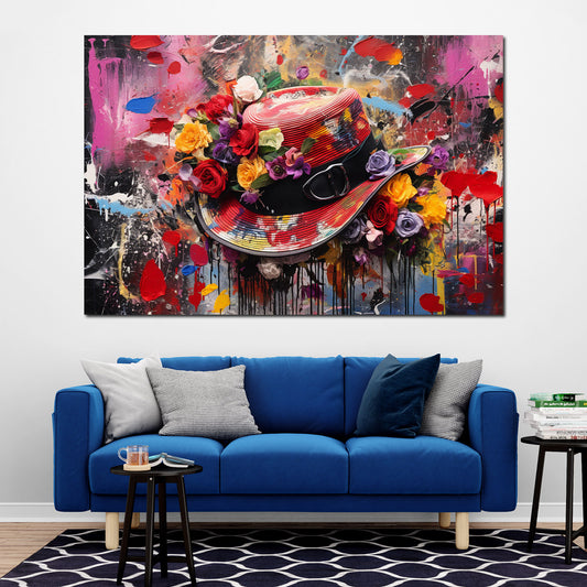 Pop Art Hut mit Blumen Wandbild