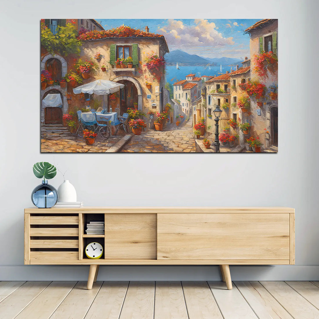 Wandbild abstrakt Italien Dorf Altstadt mit Meeresblick