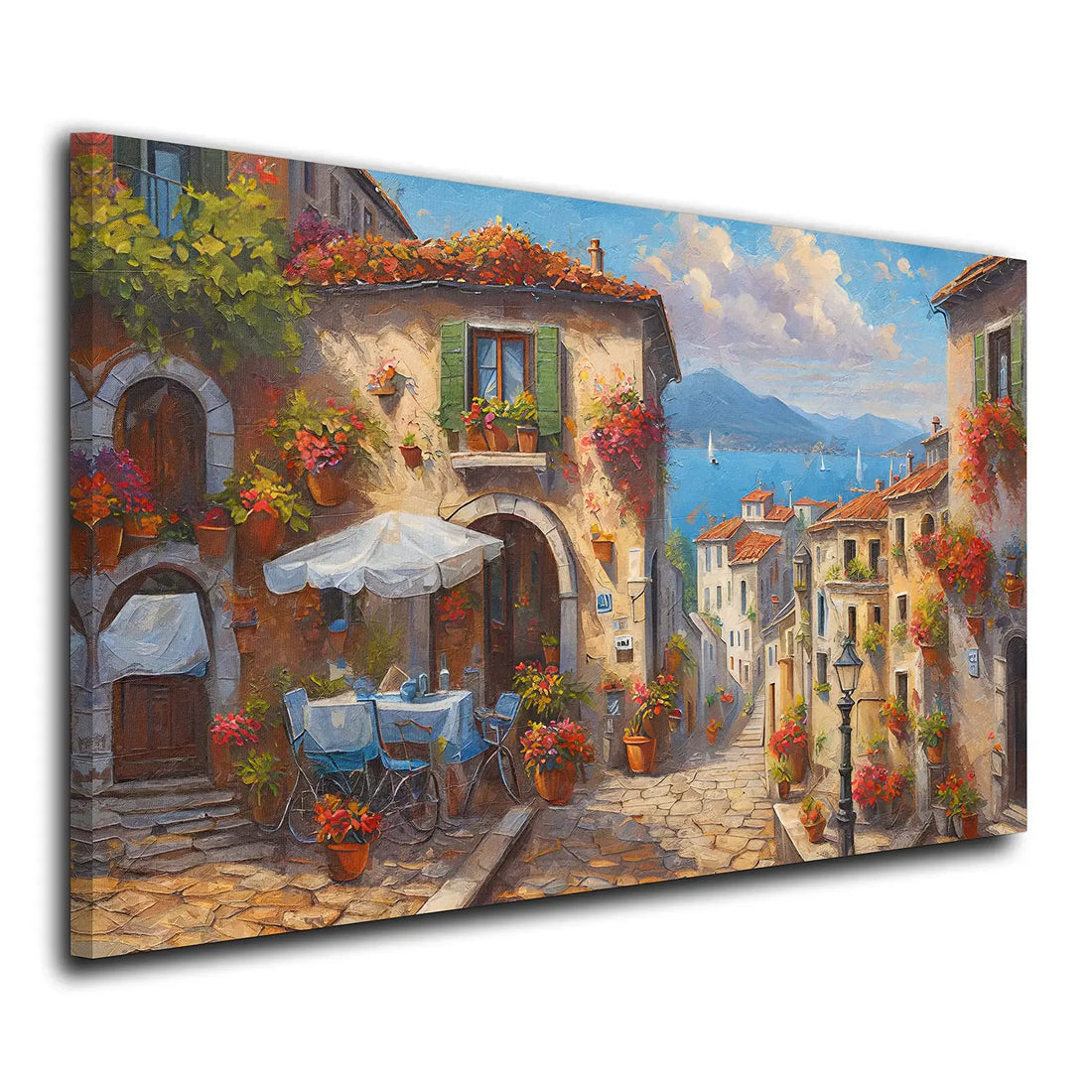Wandbild abstrakt Italien Dorf Altstadt mit Meeresblick