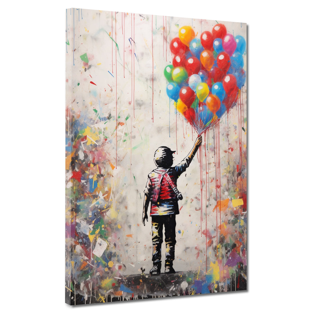 Wandbild abstrakt Junge mit bunten Luftballons