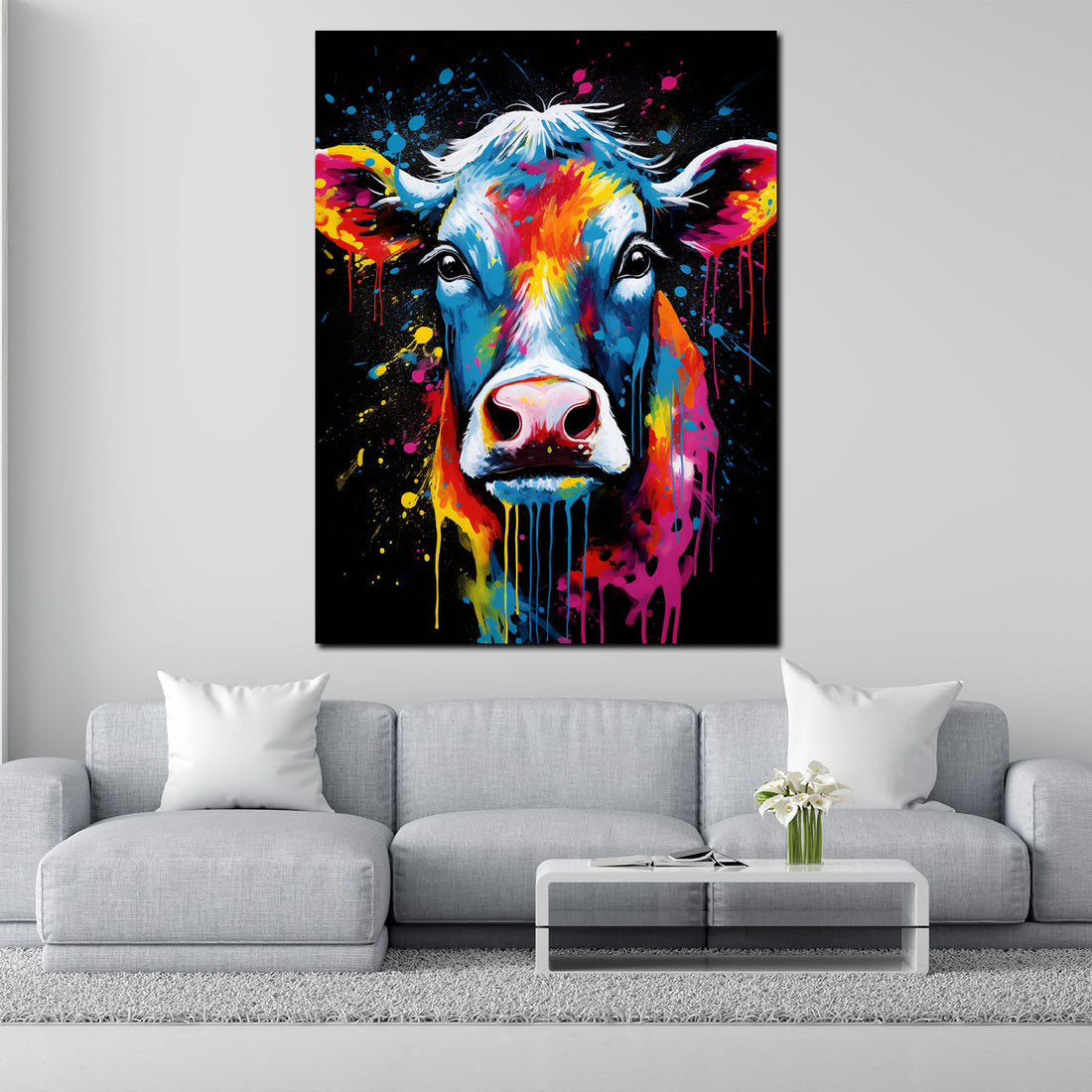 Wandbild abstrakt Kuh Pop Art Style