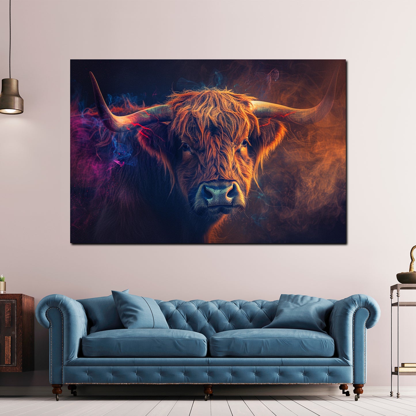 Wandbild abstrakt Kuh farbenfroher Rauch Effekt modern
