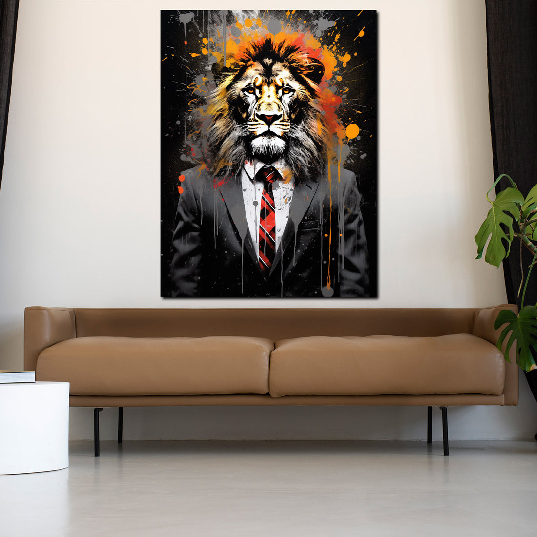 Wandbild abstrakt Löwe im Anzug Pop Art Splash