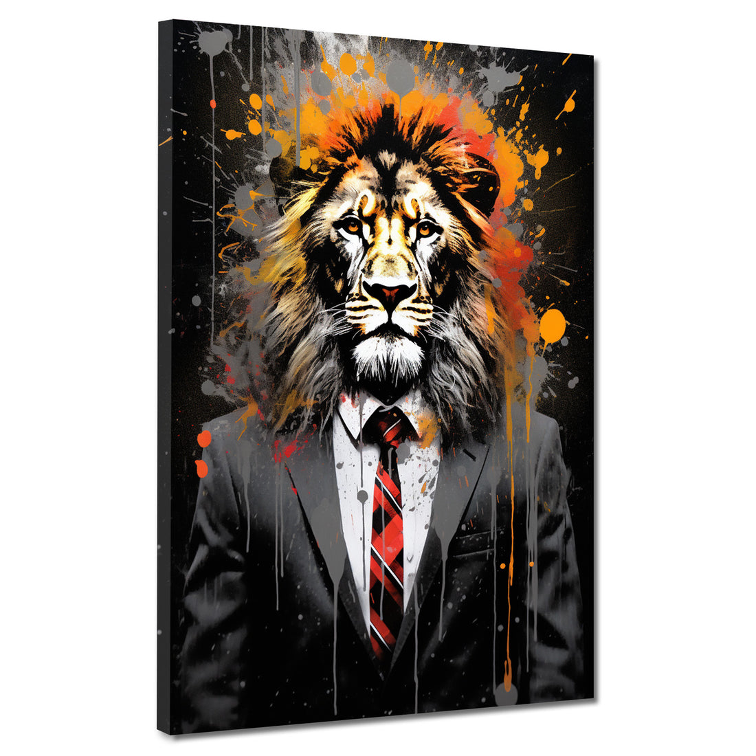 Wandbild abstrakt Löwe im Anzug Pop Art Splash