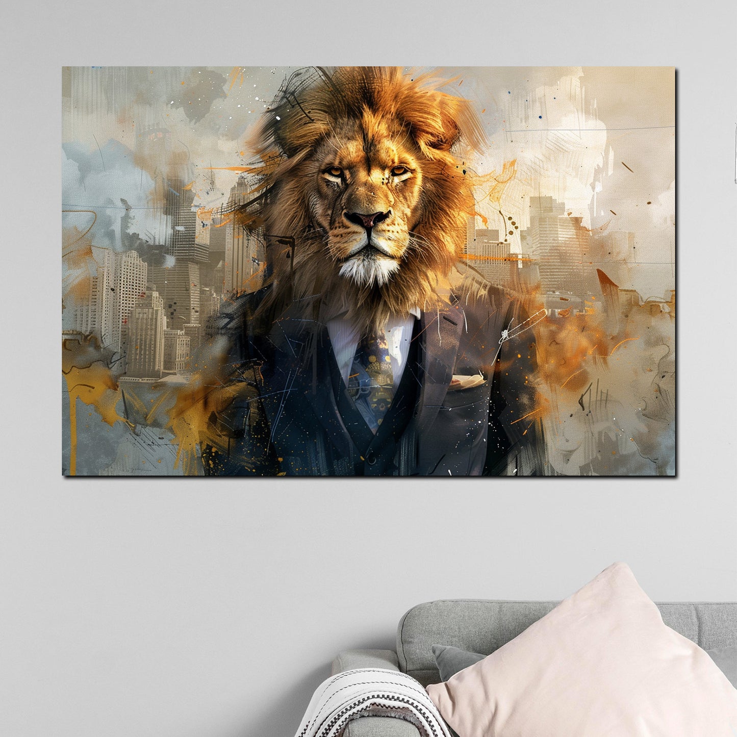 Wandbild abstrakt Löwe im Anzug modern urban