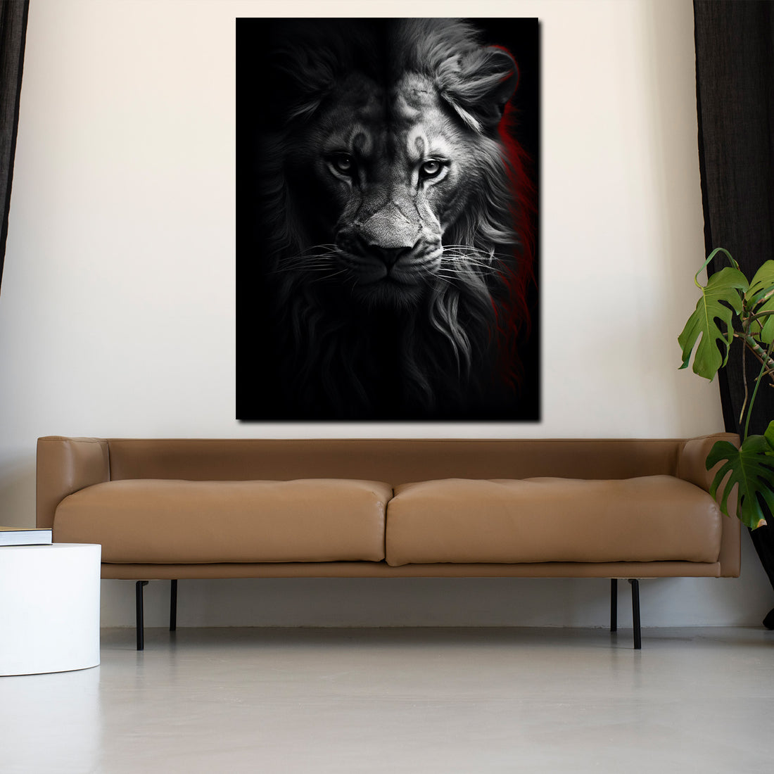 Wandbild abstrakt Löwenkopf in schwarz weiß