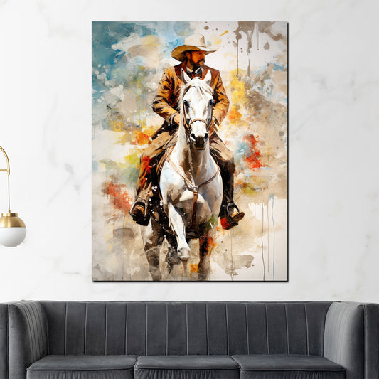 Wandbild Western Cowboy Mann auf Pferd Pop Art