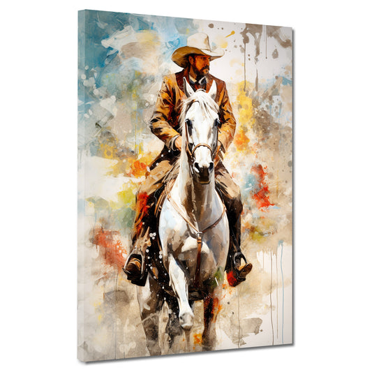 Wandbild Western Cowboy Mann auf Pferd Pop Art