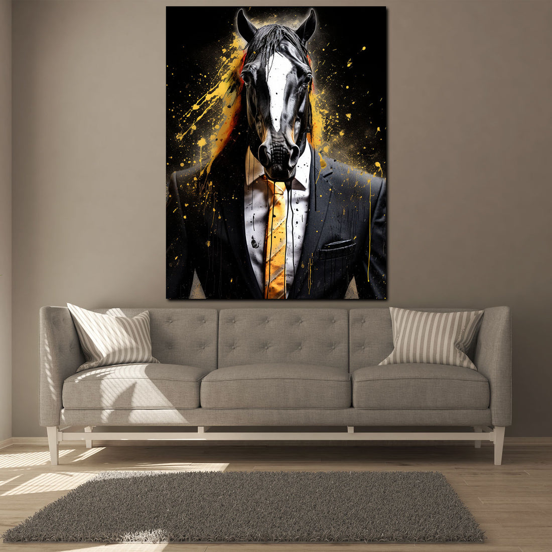 Wandbild abstrakt Pferd im Anzug frontal Pop Art