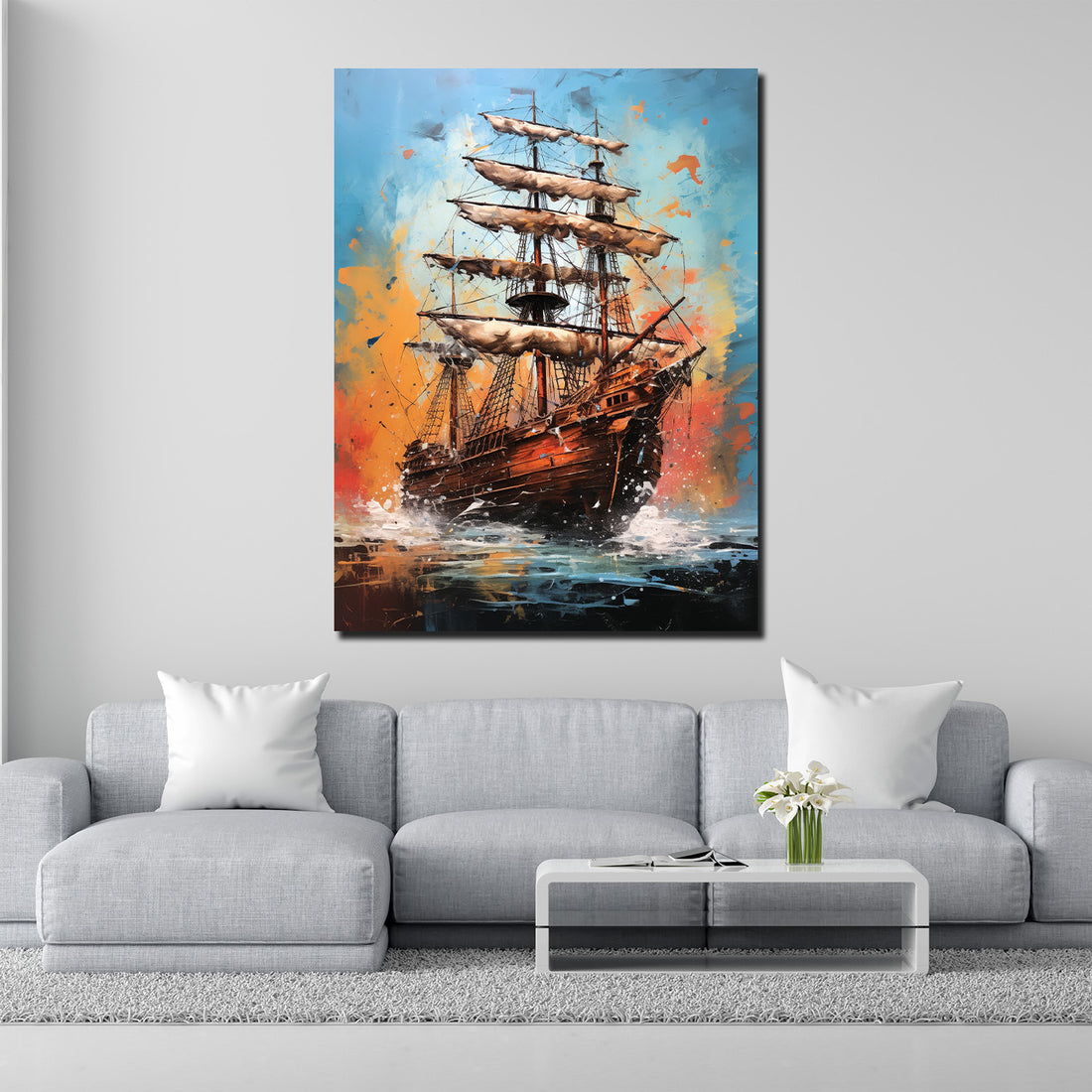 Wandbild abstrakt Segelschiff auf hoher See