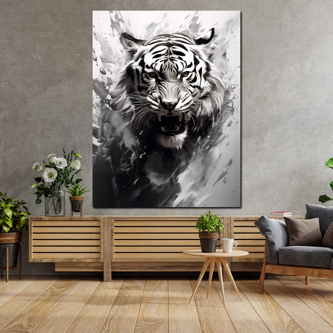 Wandbild abstrakt Tiger schwarz weiß