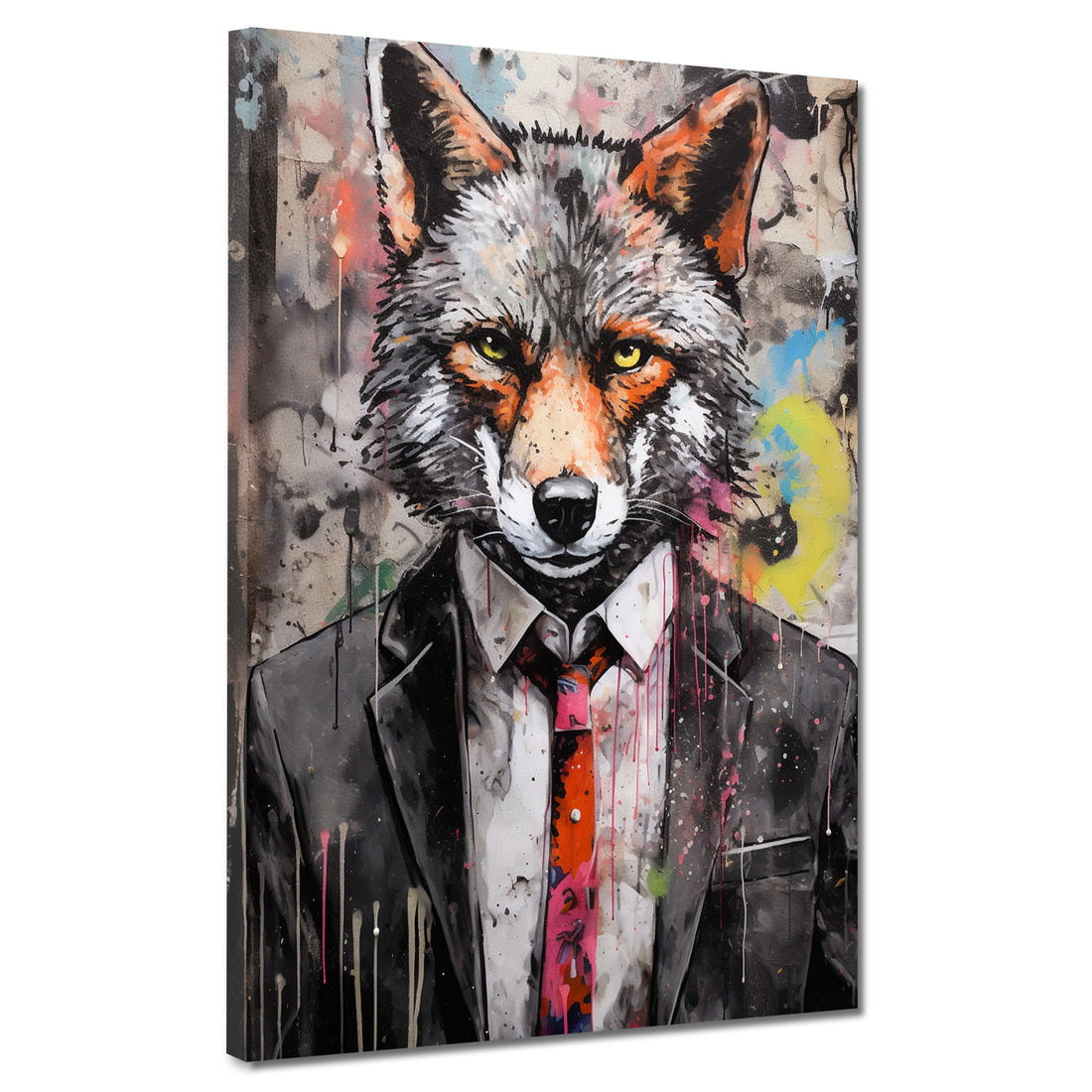 Wandbild abstrakt Wolf im Anzug Pop Art Colour