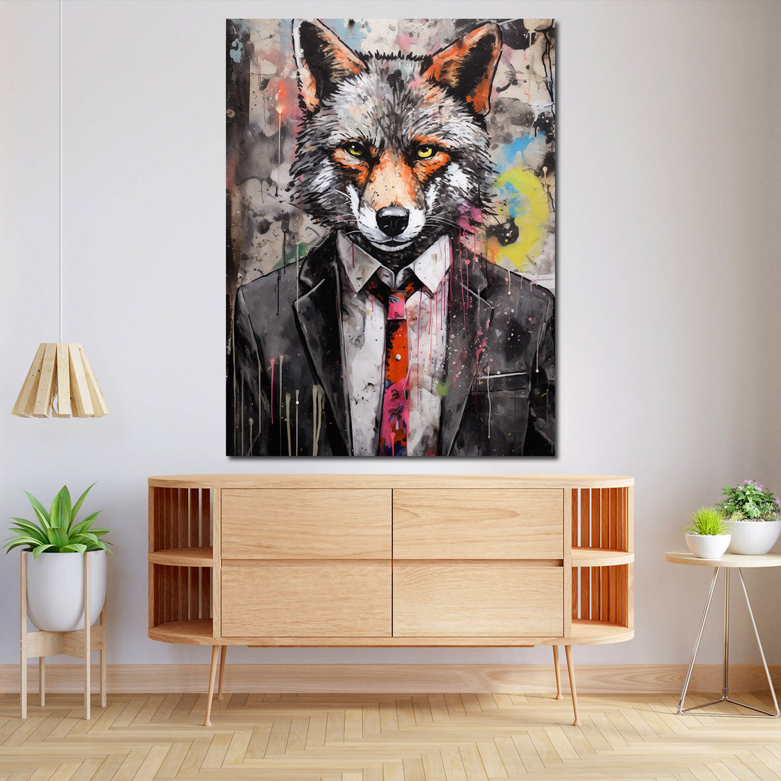 Wandbild abstrakt Wolf im Anzug Pop Art Colour
