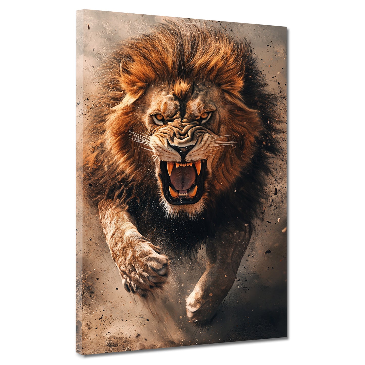 Wandbild aggressiver Löwe im Angriff modern