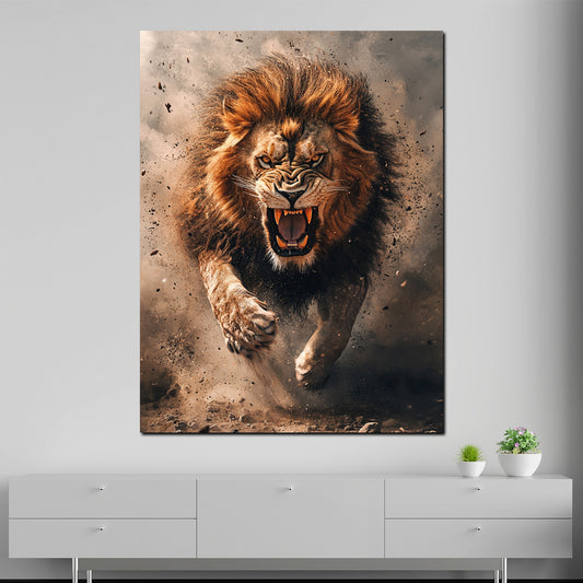 Wandbild aggressiver Löwe im Angriff modern