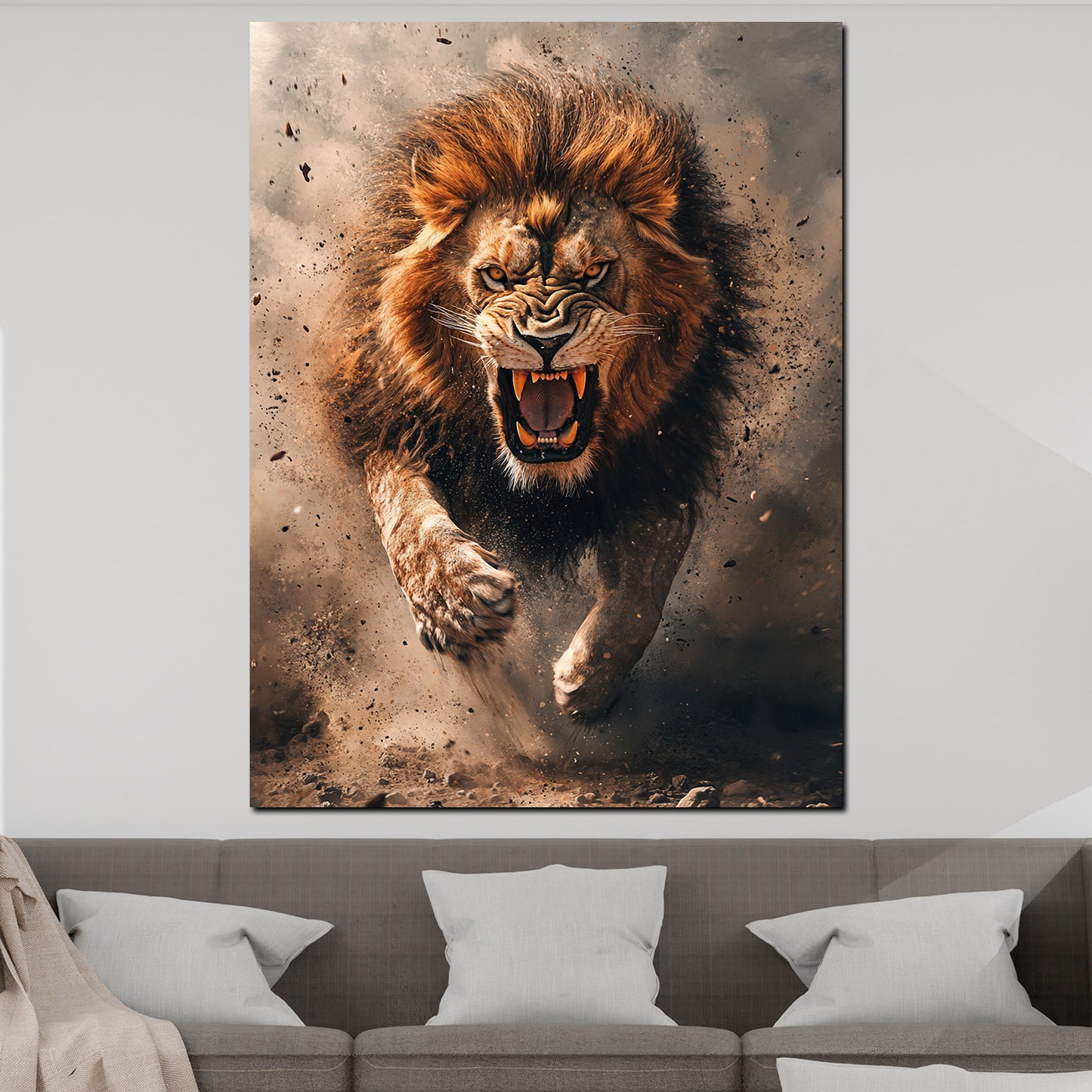 Wandbild aggressiver Löwe im Angriff modern
