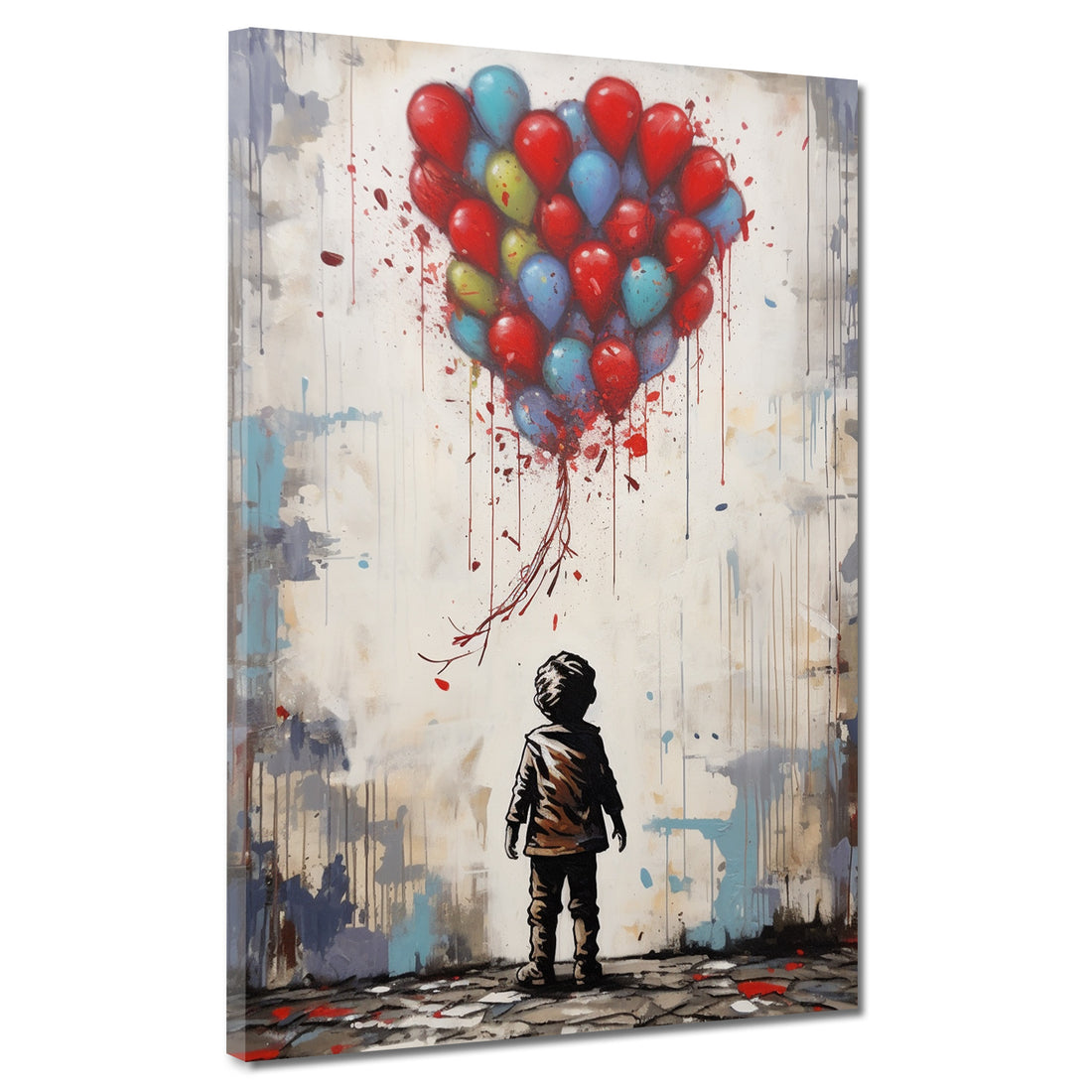 Wandbild abstrakt kleiner Junge mit bunten Luftballons