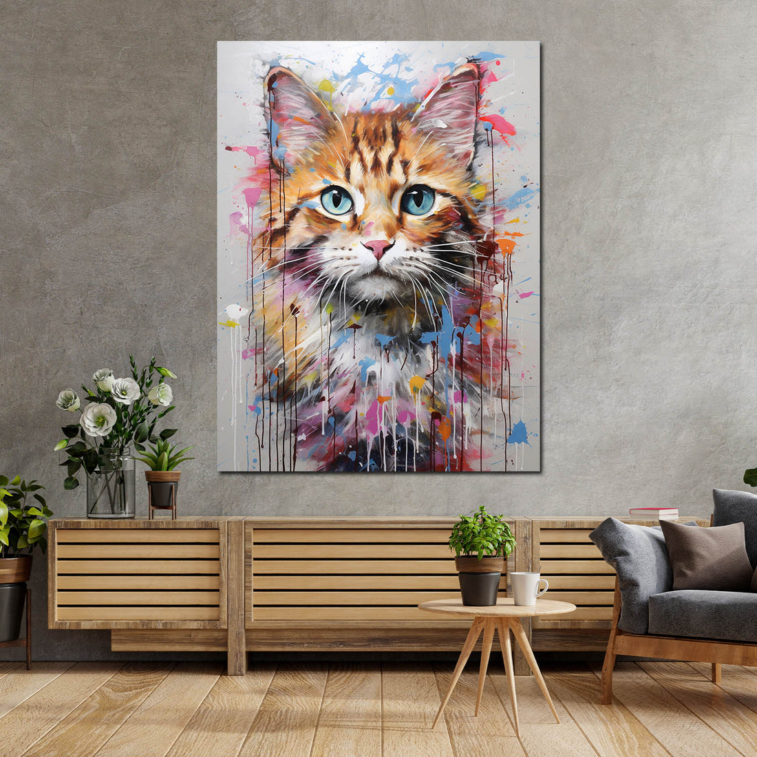 Wandbild süße Katze abstrakt splash