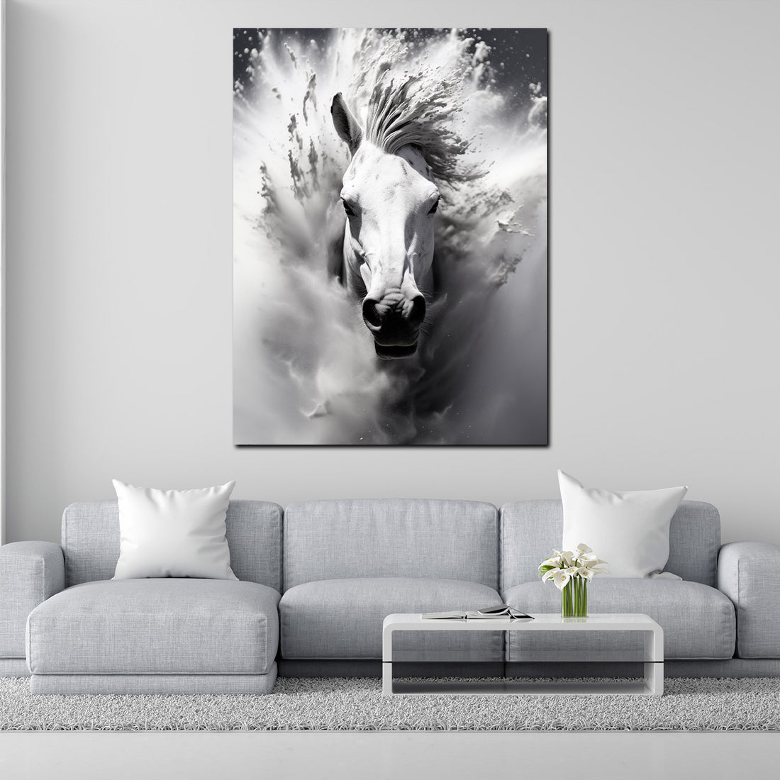 Wandbild abstrakt weißes Pferd frontal