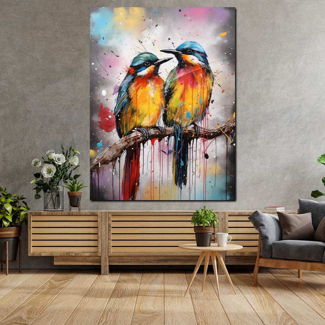 Wandbild abstrakt zwei Vögel frontal Pop Art Colour
