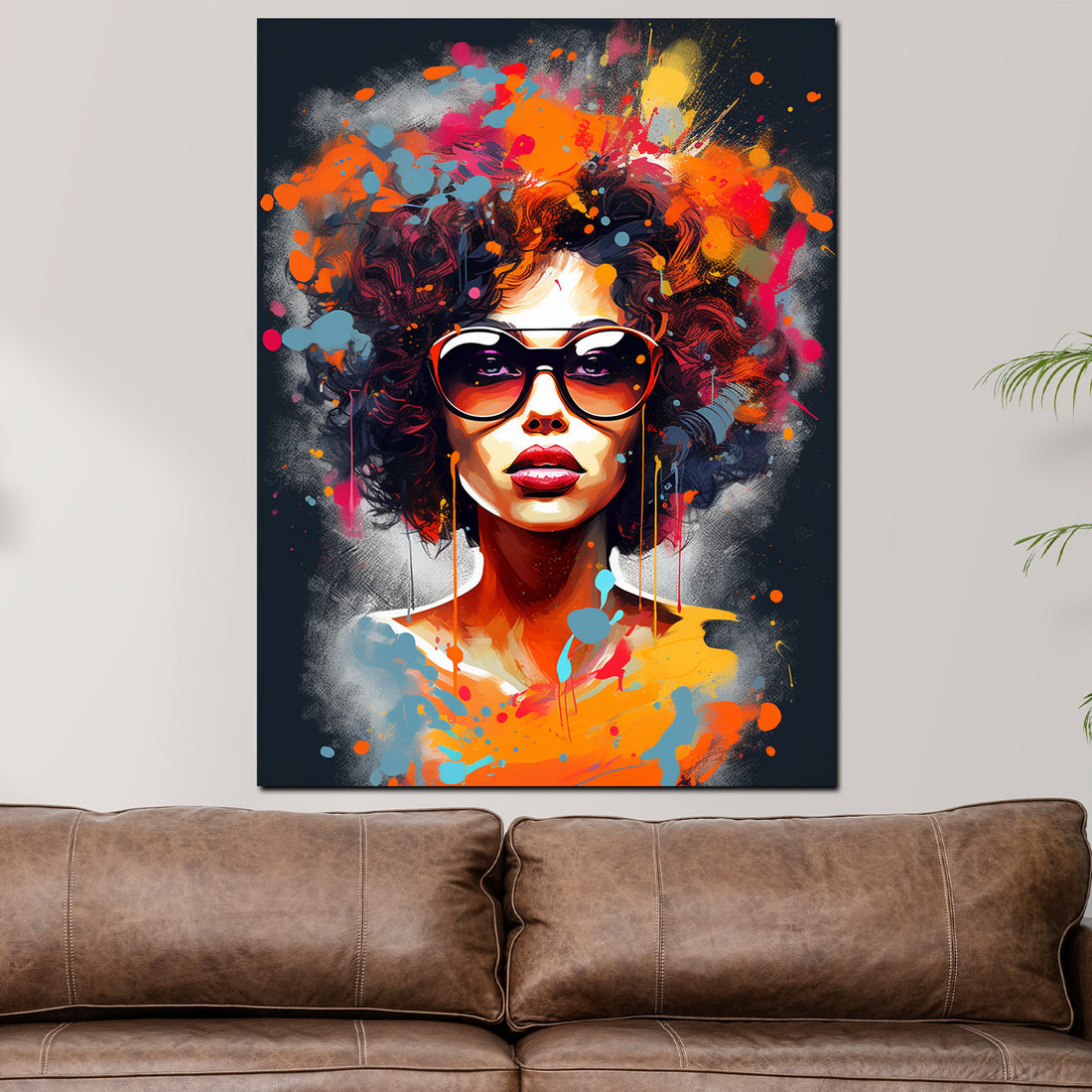 Wandbild afrikanische Frau mit Locken und Sonnenbrille Colour Style