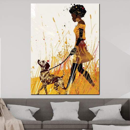 Wandbild afroamerikanische Frau mit Hund modern