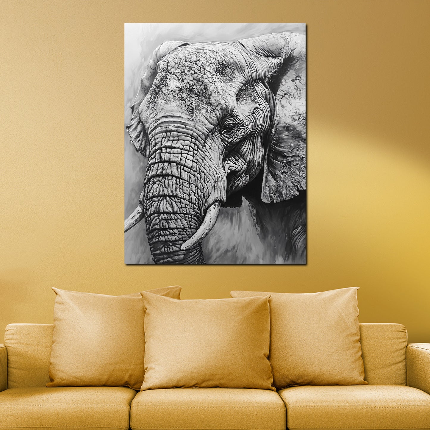 Wandbild alter Elefant schwarz weiß Portrait Weisheit