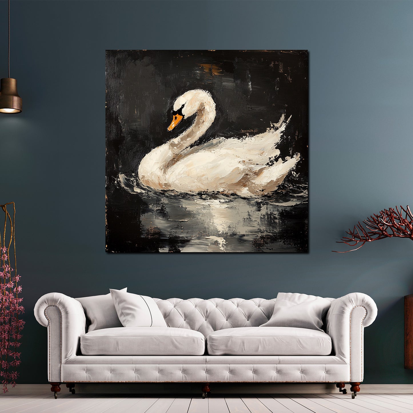 Wandbild anmutiger Schwan auf dunklem Wasser Ruhe Eleganz modern