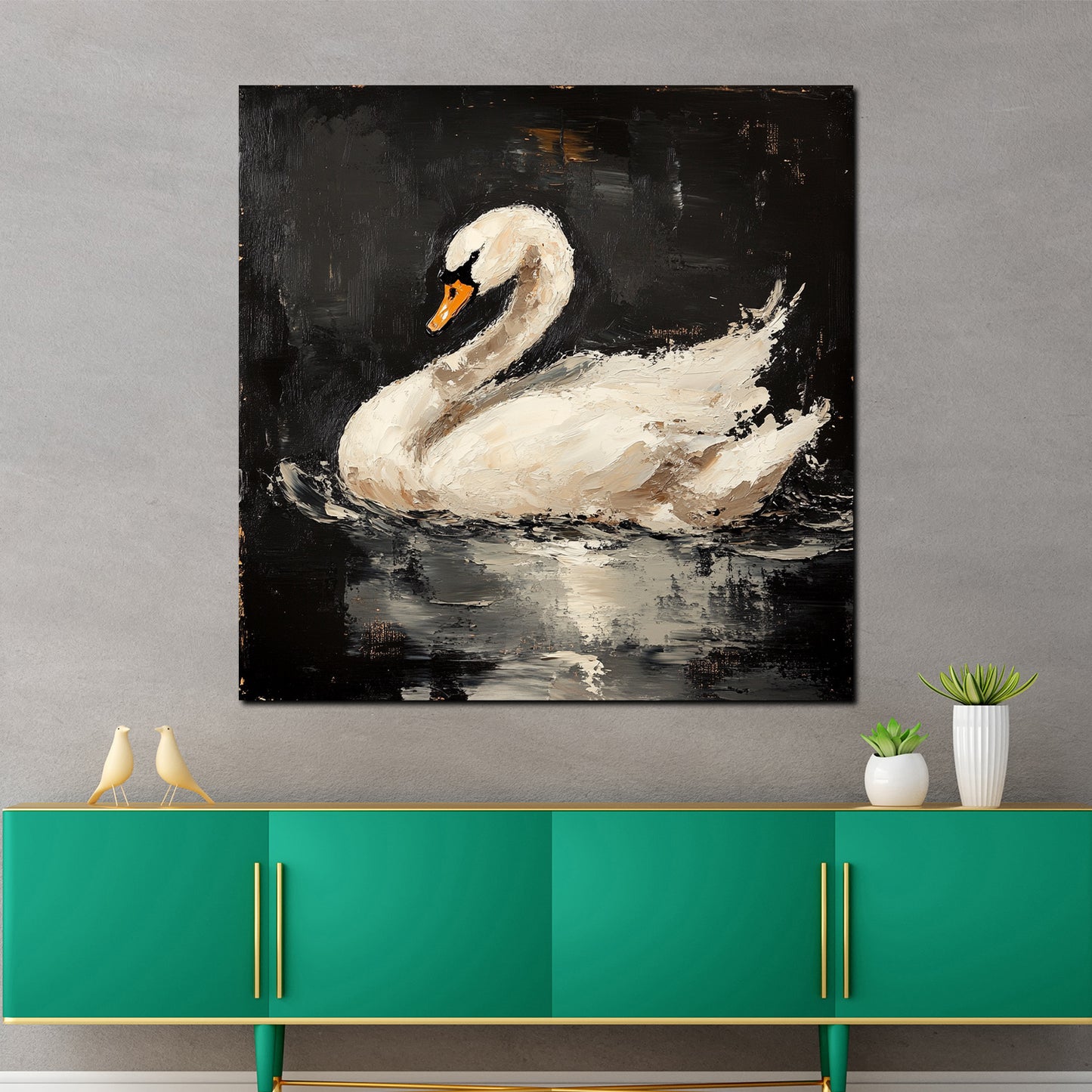 Wandbild anmutiger Schwan auf dunklem Wasser Ruhe Eleganz modern