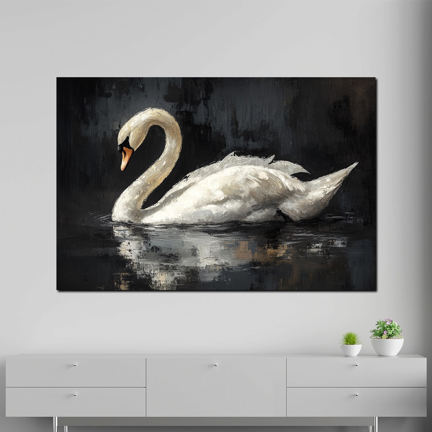 Wandbild anmutiger Schwan auf stillem Wasser Eleganz Harmonie modern