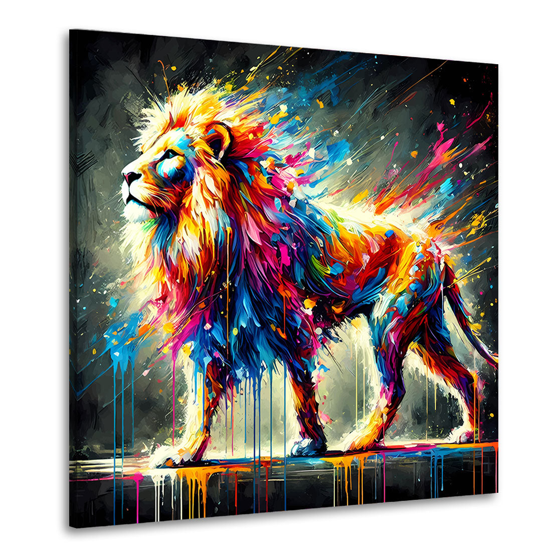 Wandbild bunter Löwe in abstrakter Pop Art Optik