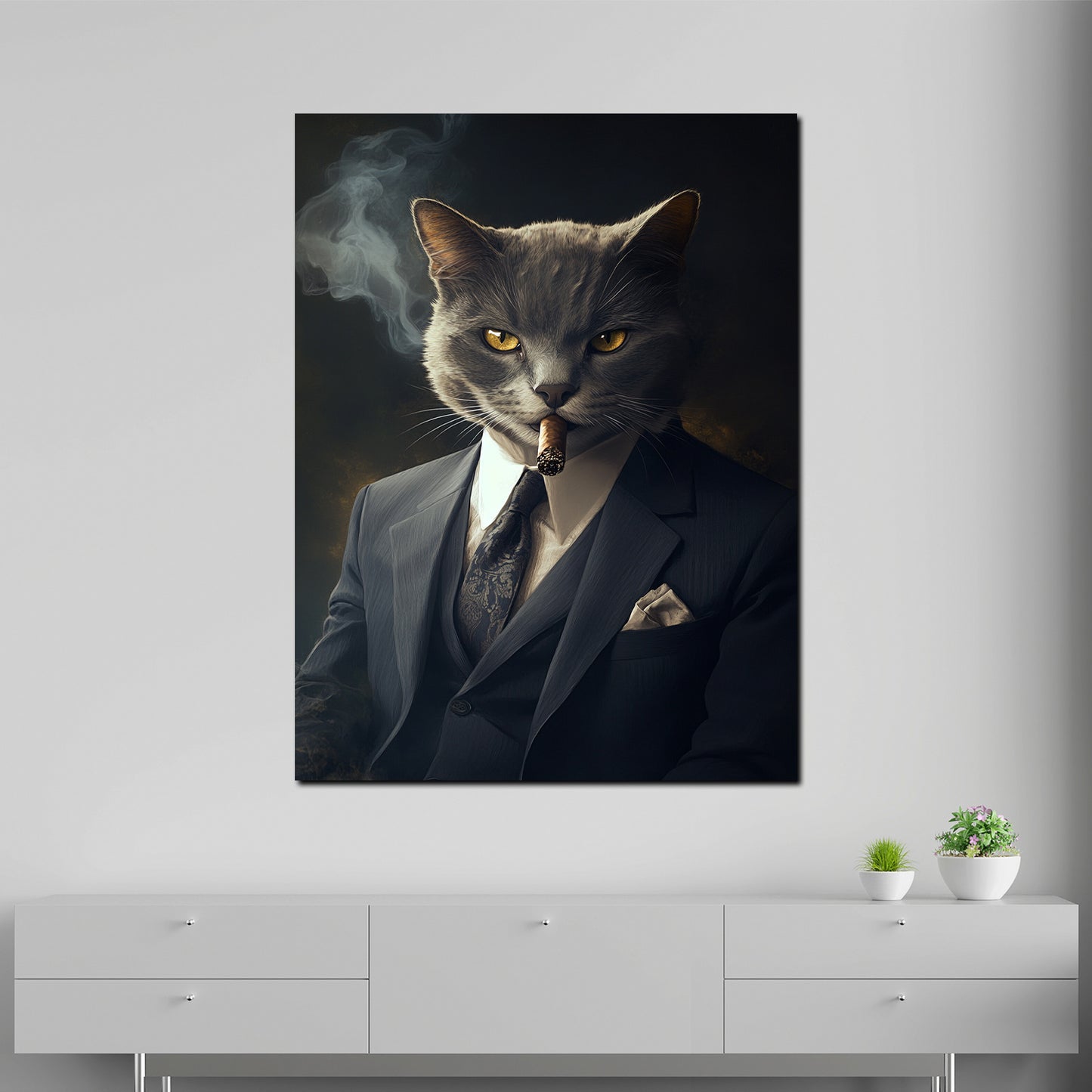 Wandbild charismatische Katze im Anzug & Zigarre Macht Stil modern