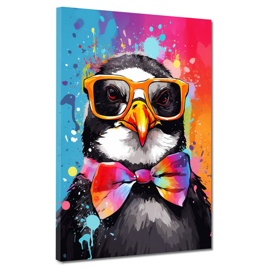 Wandbild cooler Pinguin mit Sonnenbrille und Fliege Pop Art