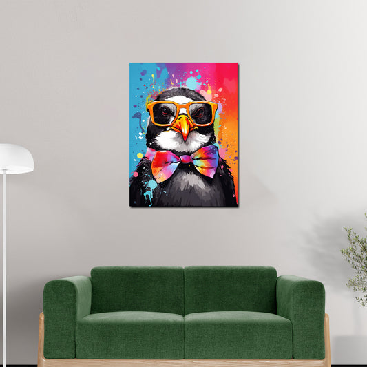 Wandbild cooler Pinguin mit Sonnenbrille und Fliege Pop Art