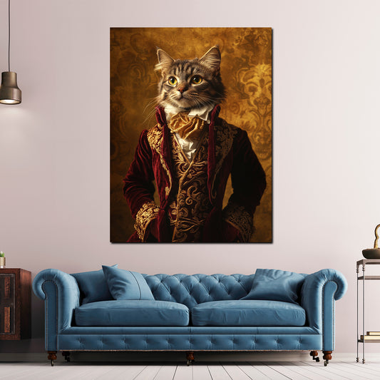 Wandbild edle Katze im barocken Gewand Adel Luxus Vintage modern