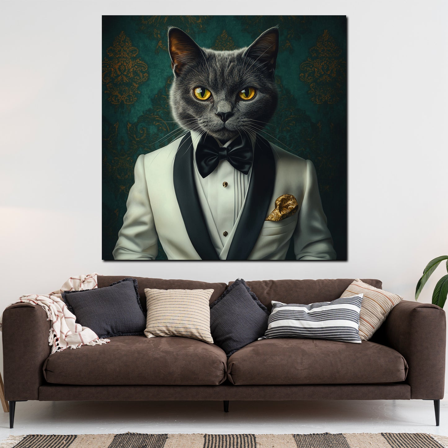 Wandbild edle Katze im weißen Smoking Stil Eleganz Luxus modern