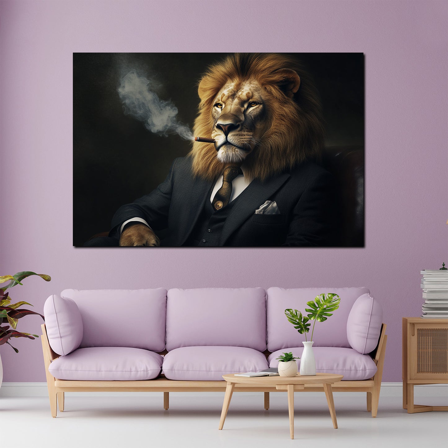 Wandbild edler Löwe im Anzug mit Zigarre Macht Erfolg Motivation