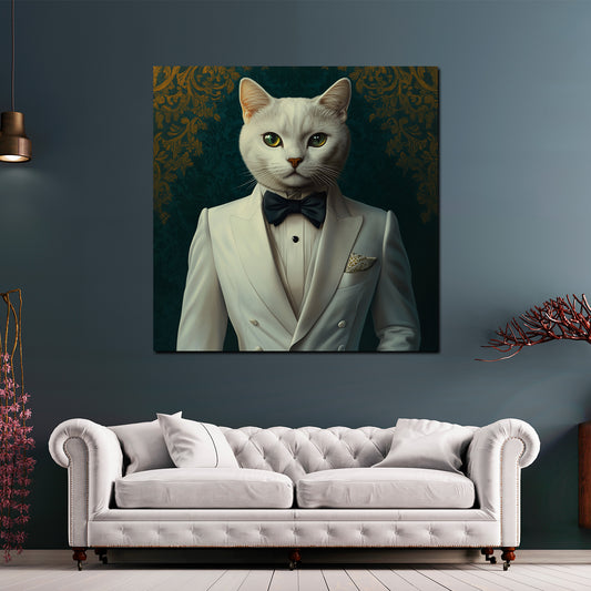 Wandbild elegante Katze im Smoking Retro Stil modern