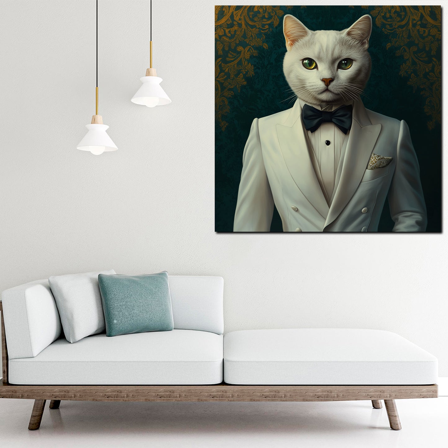 Wandbild elegante Katze im Smoking Retro Stil modern