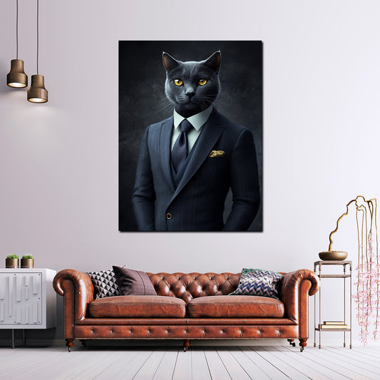 Wandbild elegante schwarze Katze im Anzug Stil Luxus modern