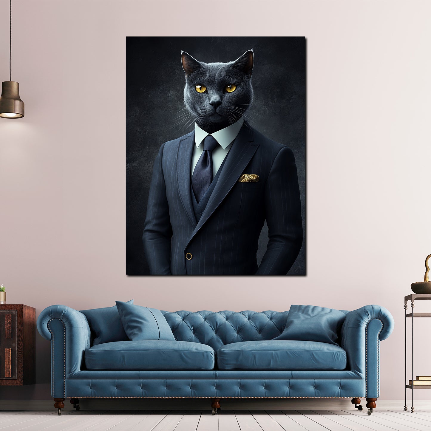 Wandbild elegante schwarze Katze im Anzug Stil Luxus modern