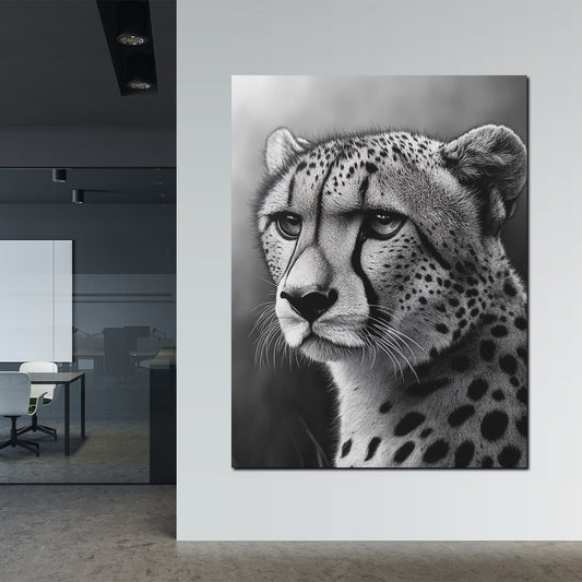 Wandbild eleganter Gepard schwarz weiß Ausdruck