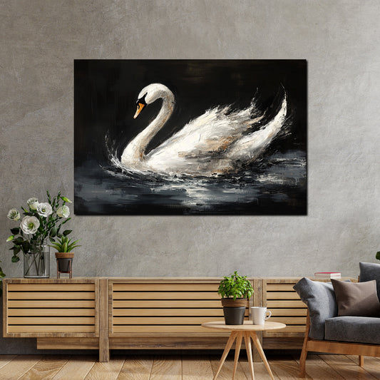Wandbild eleganter Schwan in bewegter Malerei Anmut Wasser modern
